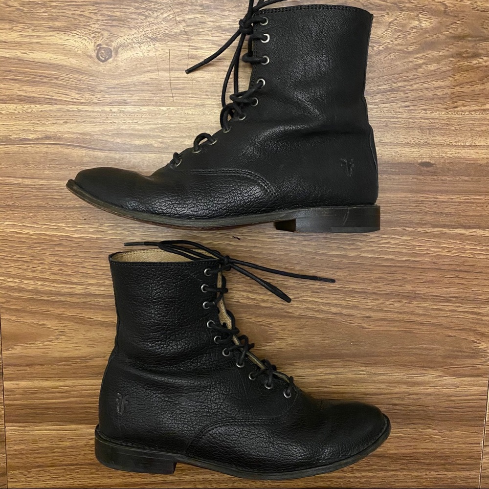 Frye Black Leather Lace-Up Boots